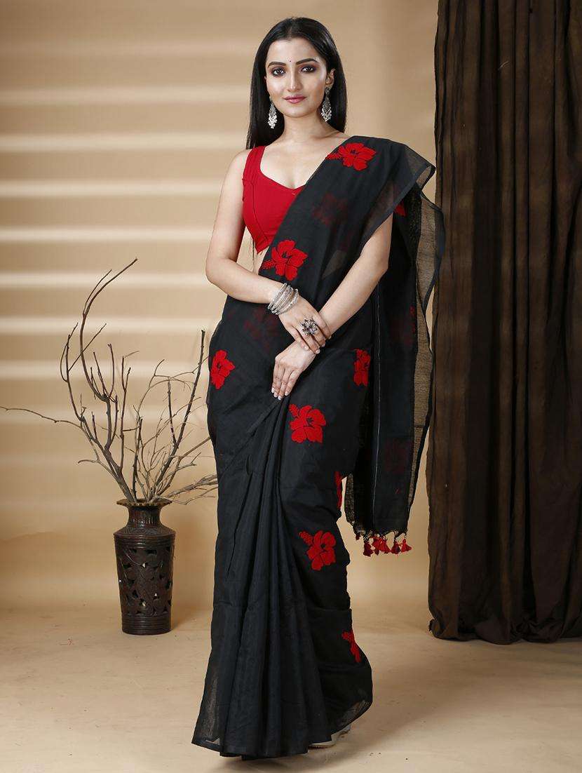 women solid with work handloom saree - 22260901 -  Standard Image - 2