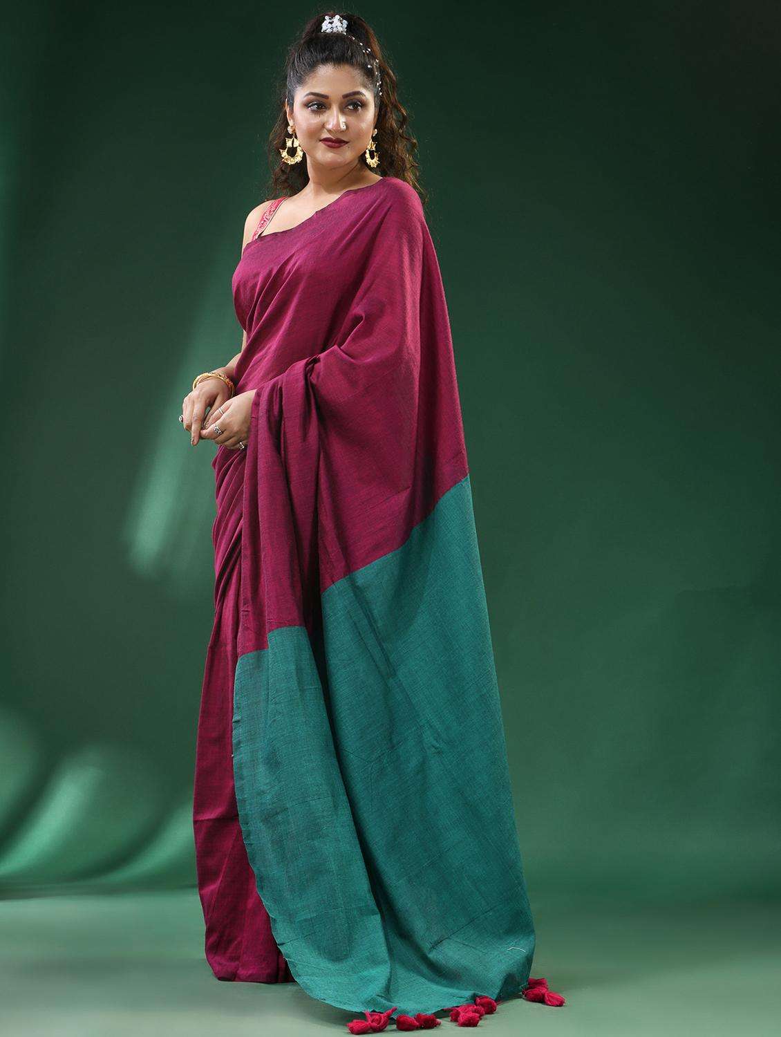 women solid handloom saree - 22260904 -  Standard Image - 2