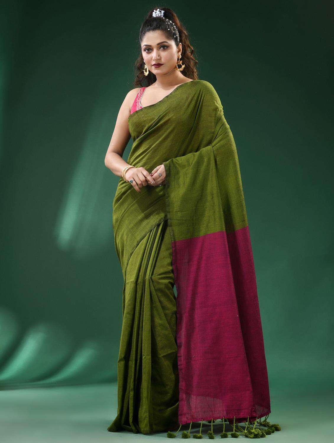 women solid handloom saree