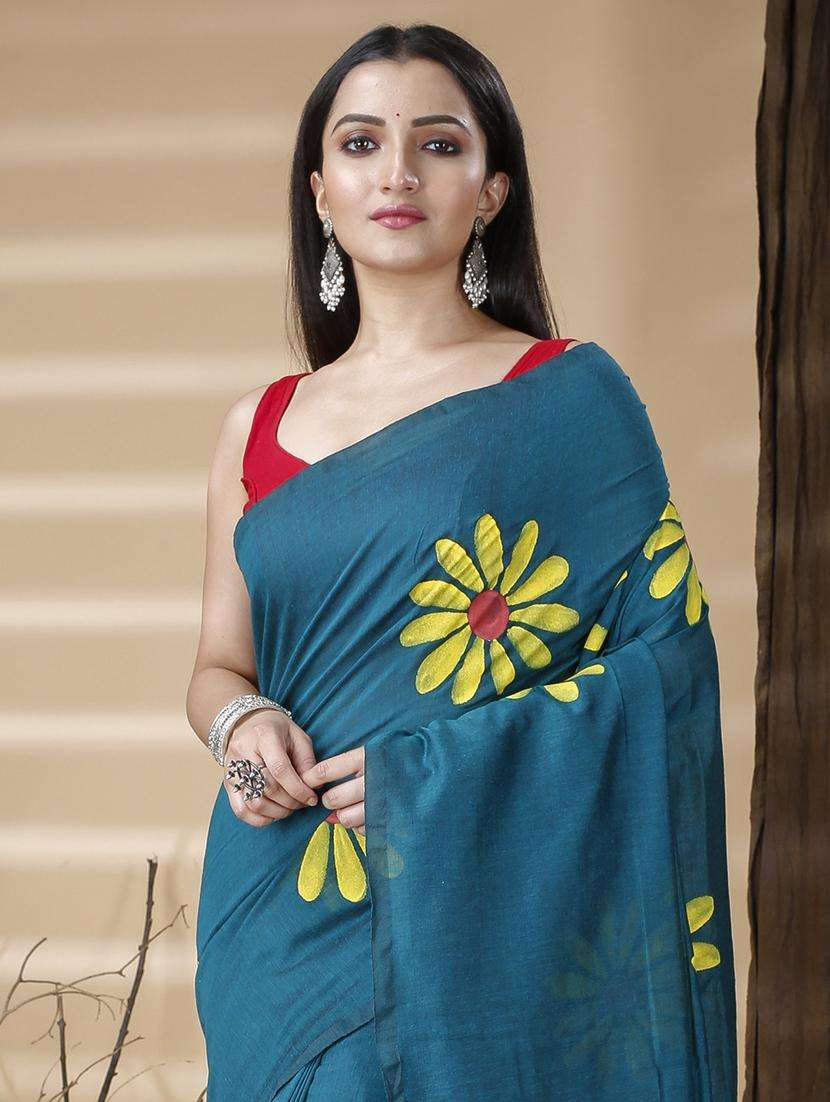 women solid with work handloom saree - 22261195 -  Standard Image - 2