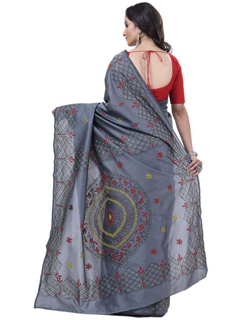 women solid with work handloom saree - 22261311 -  Standard Image - 2
