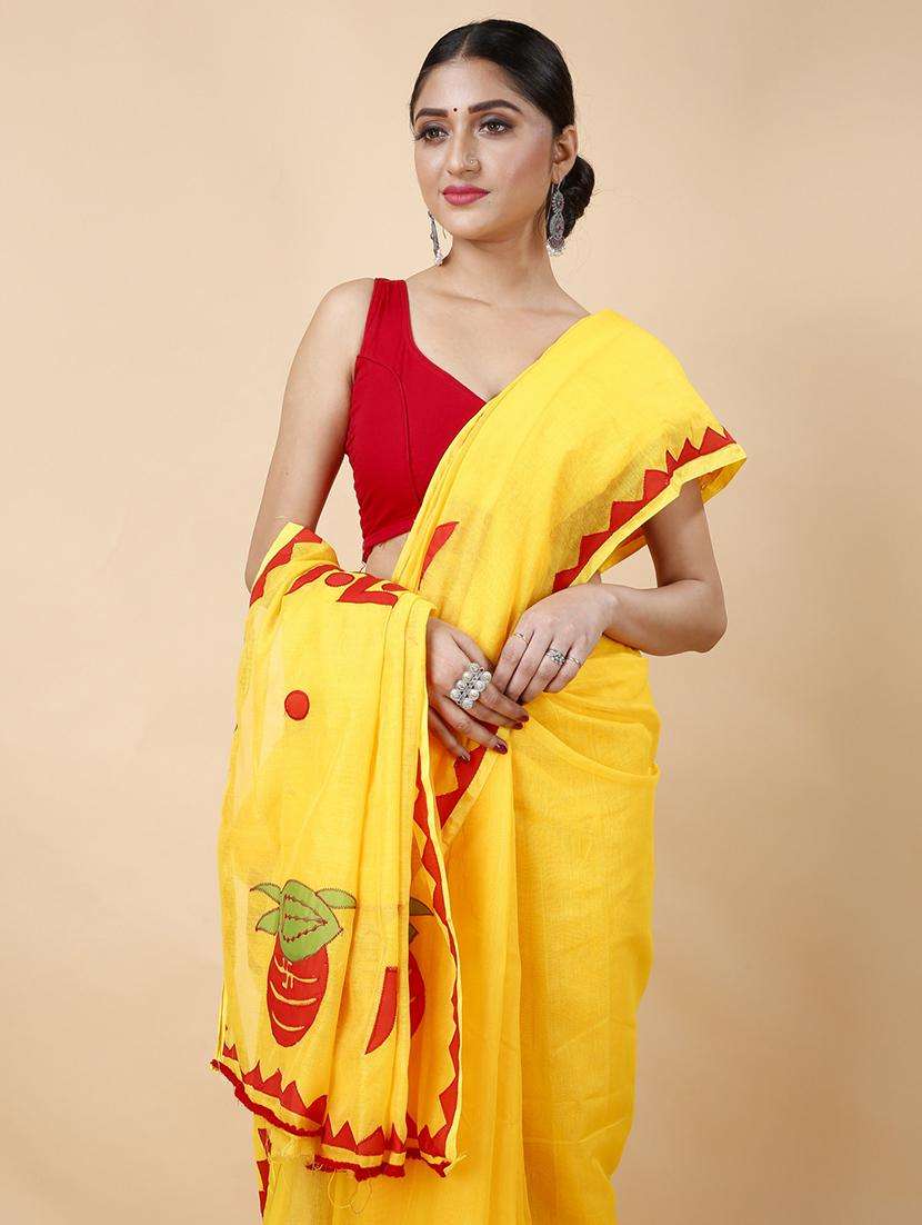 women solid with work handloom saree - 22261324 -  Standard Image - 2