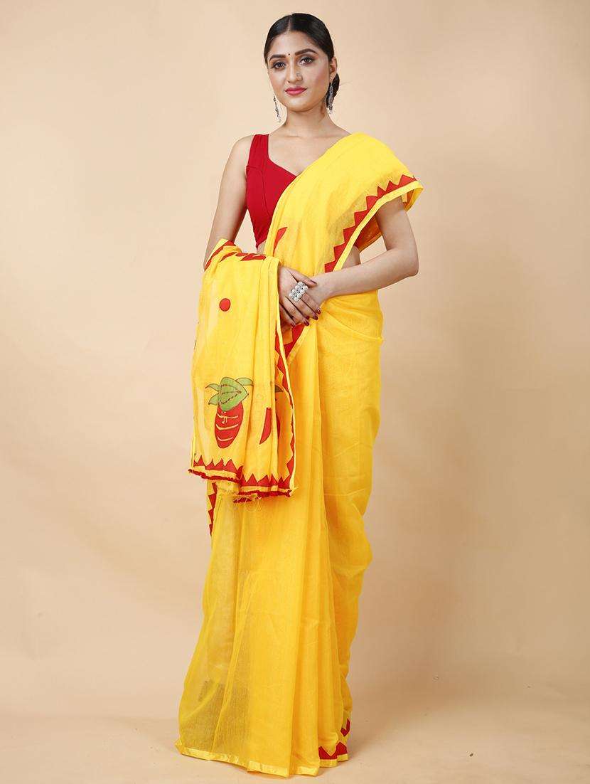 women solid with work handloom saree - 22261369 -  Standard Image - 2