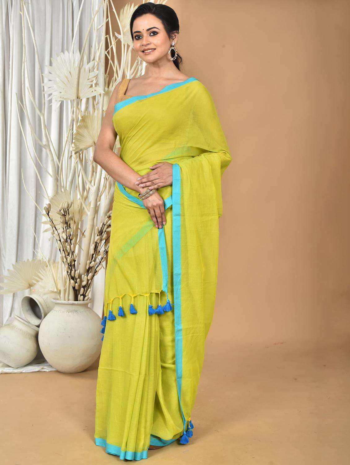 women solid handloom saree with blouse - 22261396 -  Standard Image - 2