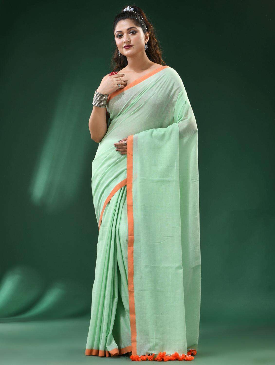 women solid handloom saree with blouse - 22261474 -  Standard Image - 2