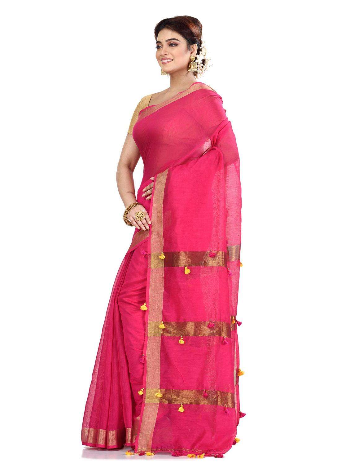 women solid with bordered handloom saree - 22261482 -  Standard Image - 2