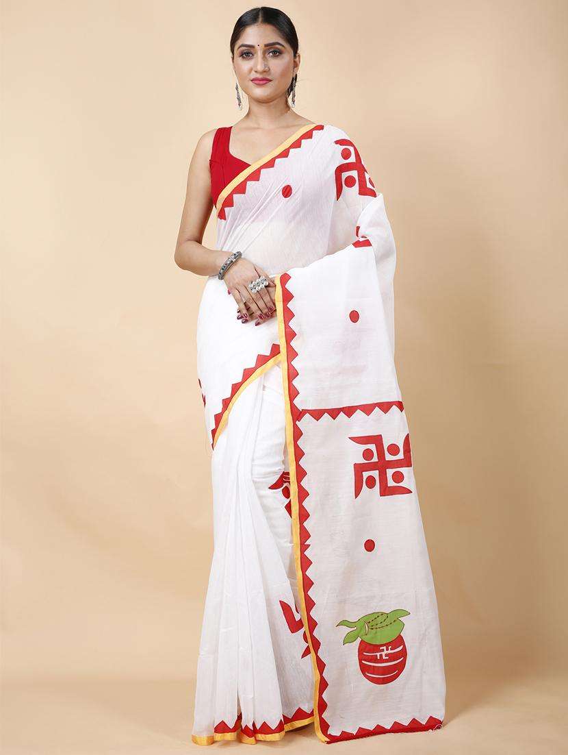 women solid with work handloom saree with blouse