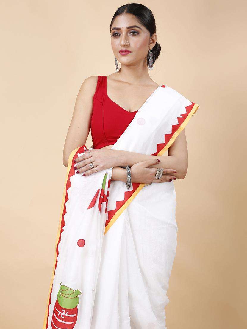 women solid with work handloom saree with blouse - 22261680 -  Standard Image - 2