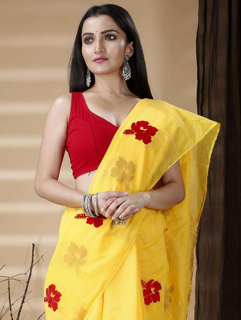 women solid with work embroidered saree with blouse - 22261693 -  Standard Image - 2
