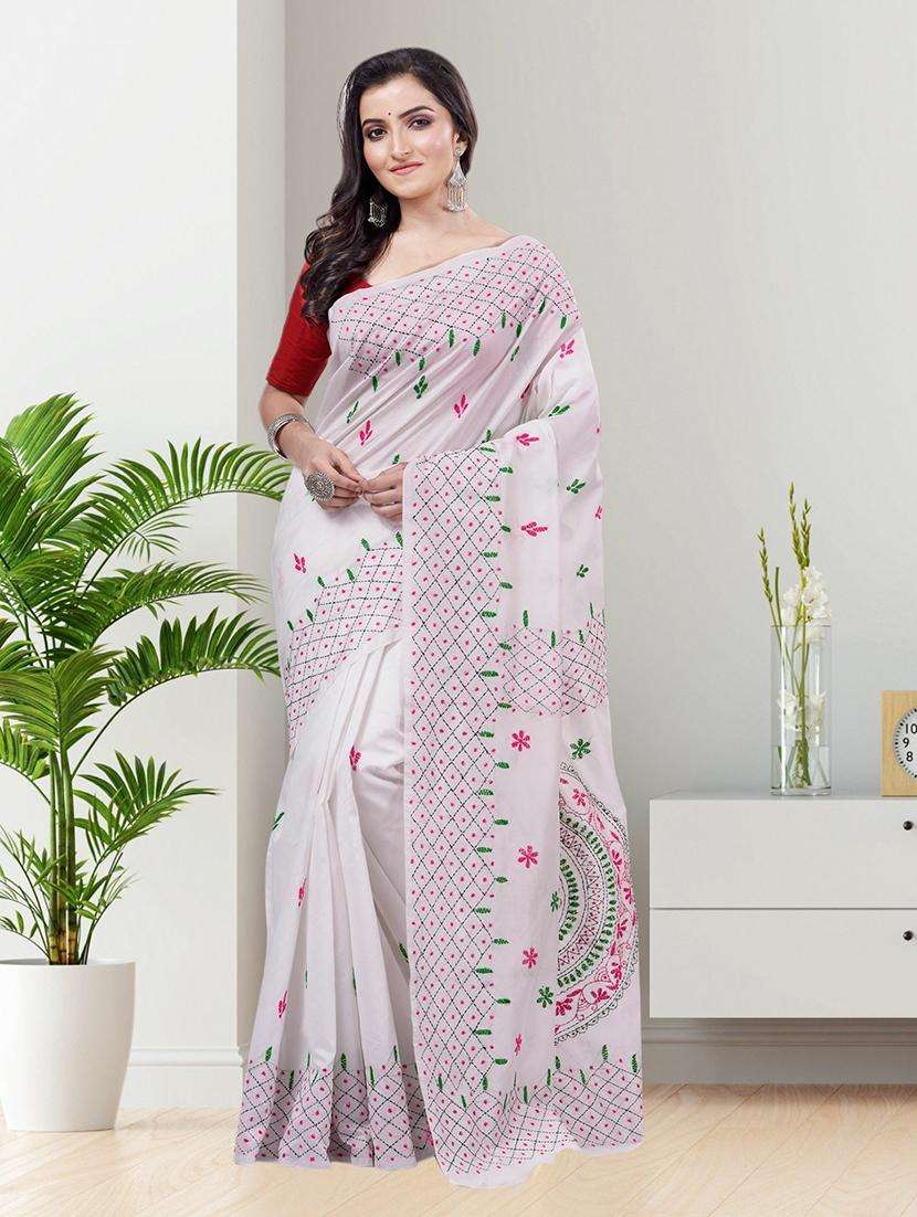 women solid with work handloom saree with blouse