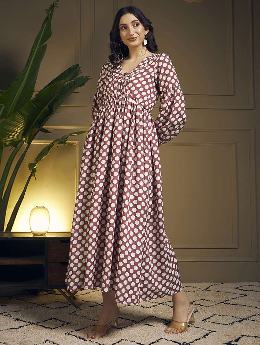 women polka dot printed puff sleeve maxi dress - 22263396 -  Standard Image - 2