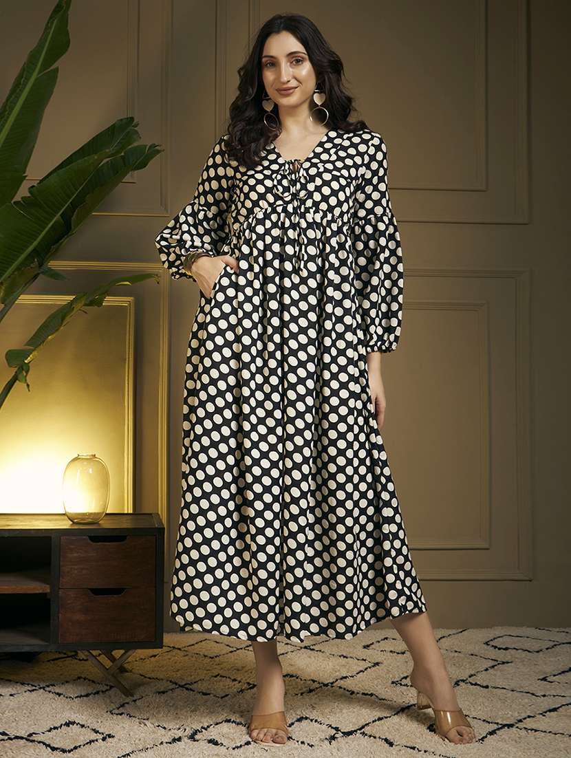 women polka dot printed puff sleeve maxi dress - 22263397 -  Standard Image - 2