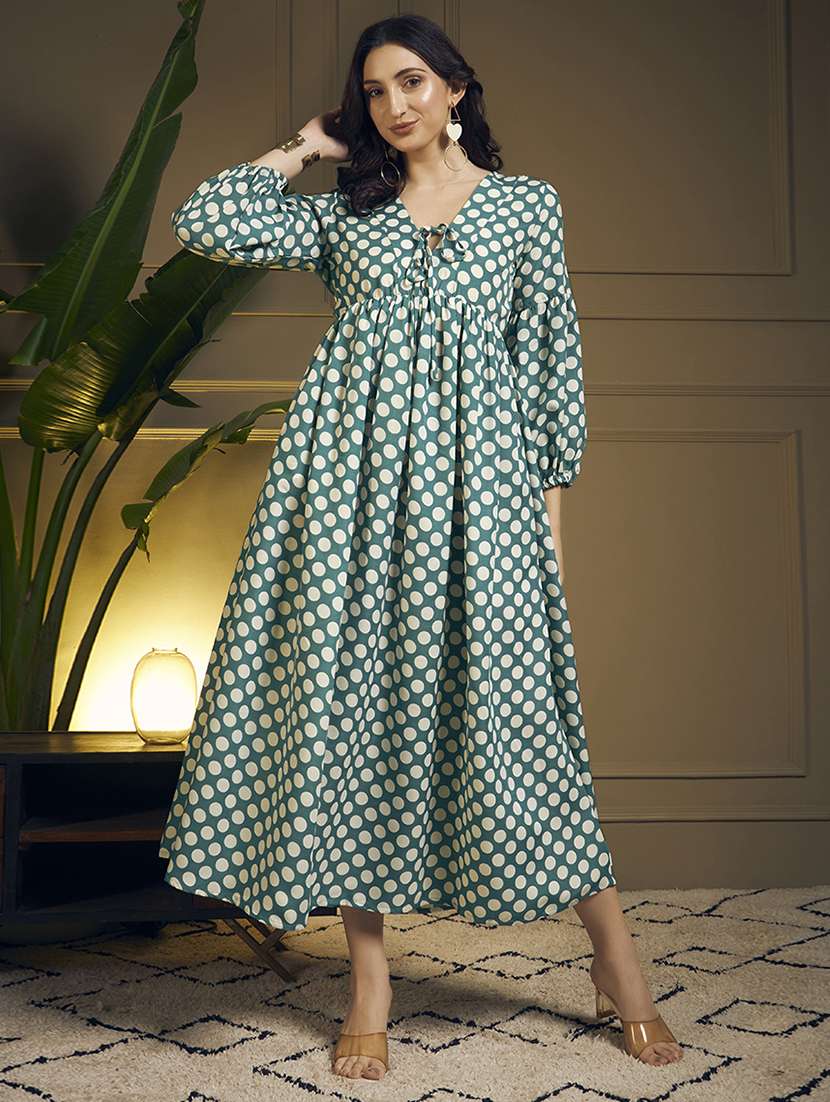 women polka dot printed puff sleeve maxi dress - 22263398 -  Standard Image - 2