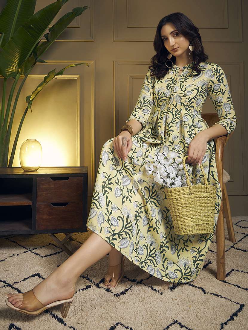 women floral three quarter sleeve fit & flare ethnic dress