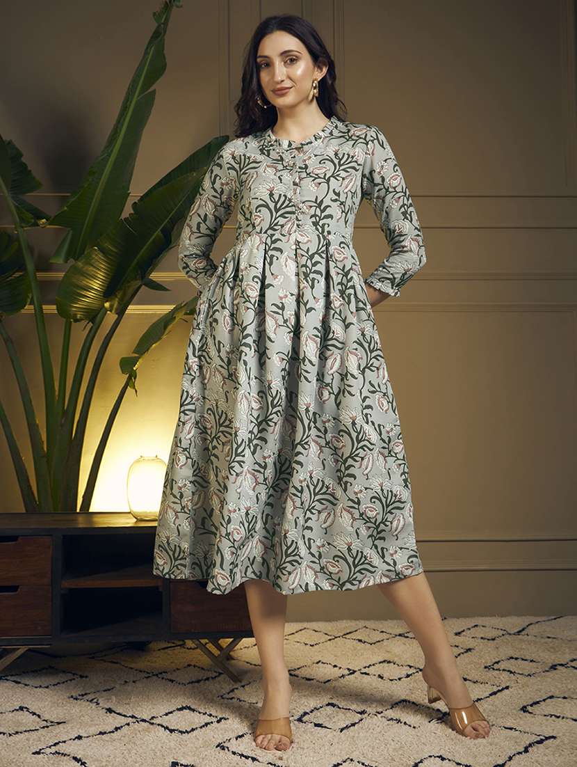 women floral three quarter sleeve fit & flare ethnic dress - 22263404 -  Standard Image - 2