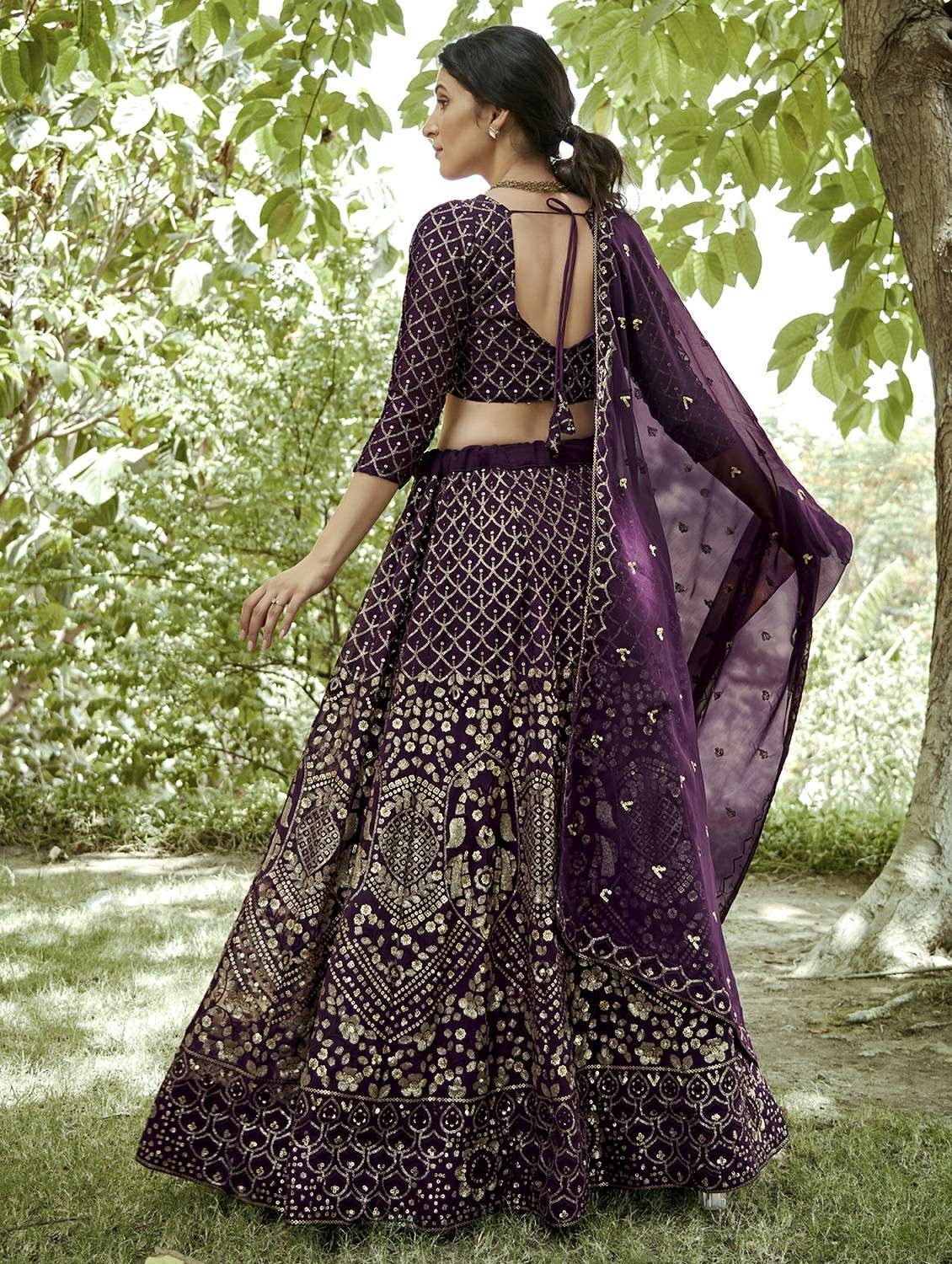 women solid with work semi stitched flared lehenga - 22263471 -  Standard Image - 2