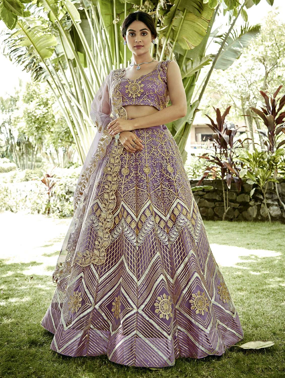 women solid with work semi stitched flared lehenga