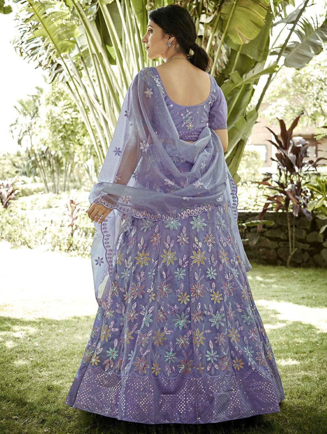 women solid with work semi stitched flared lehenga - 22263473 -  Standard Image - 2