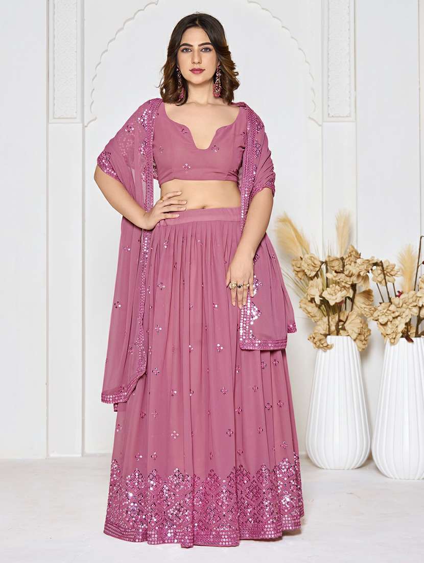 women solid with work semi stitched flared lehenga