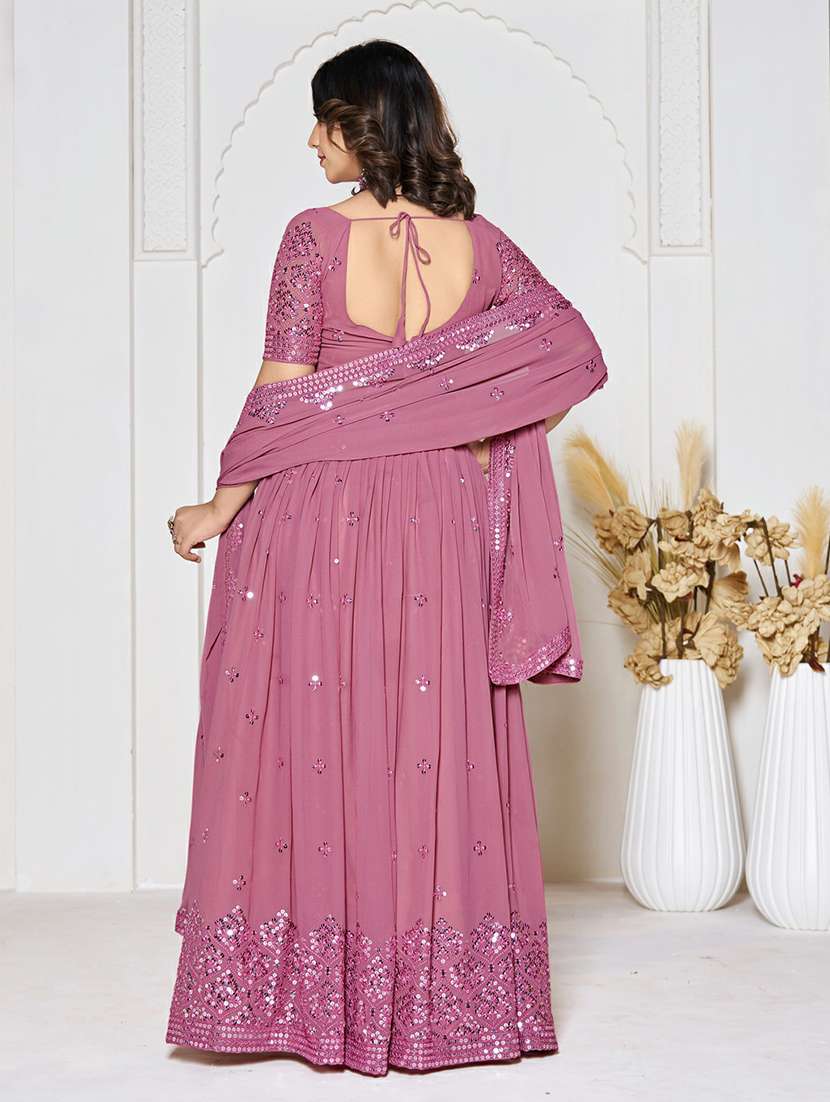 women solid with work semi stitched flared lehenga - 22263474 -  Standard Image - 2