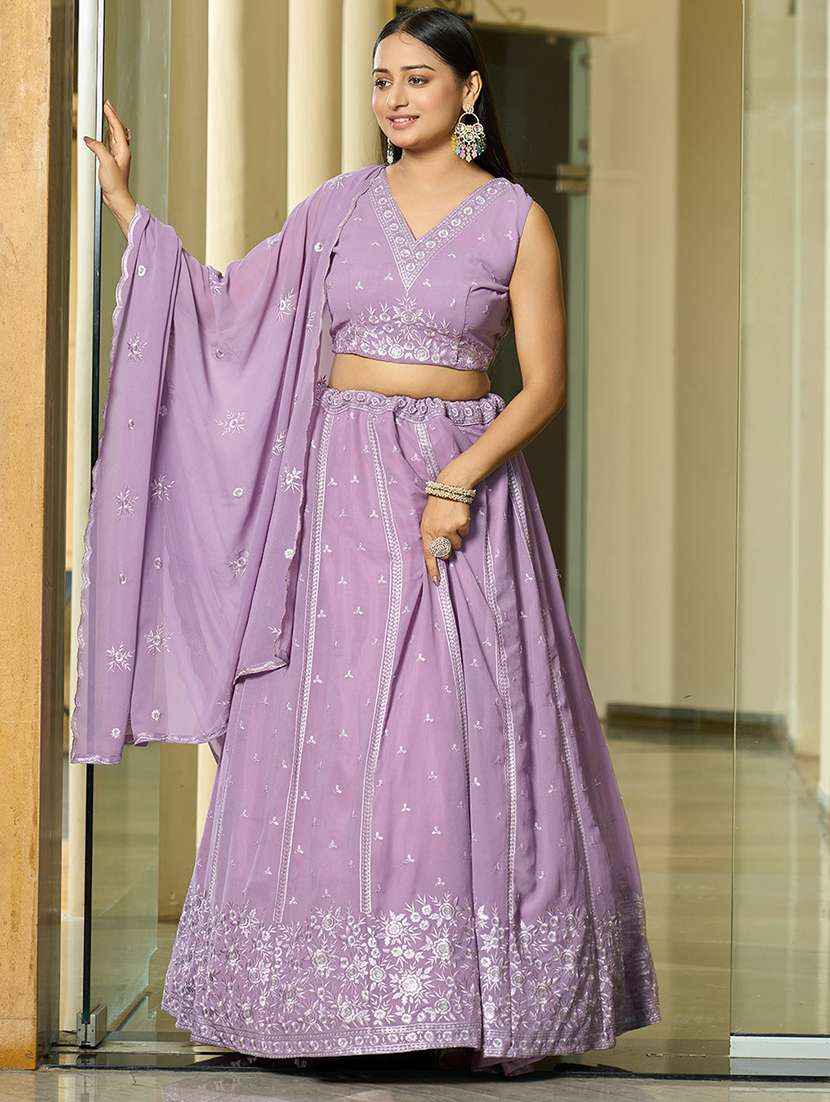women solid with work semi stitched flared lehenga