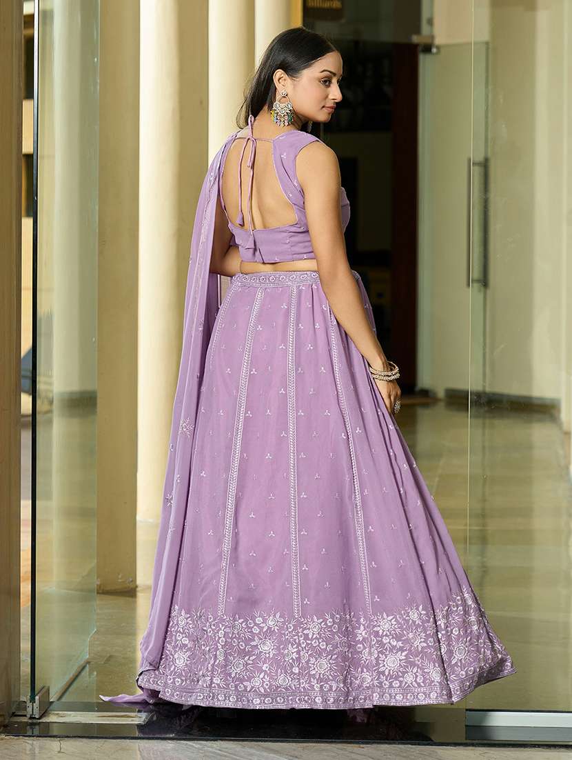 women solid with work semi stitched flared lehenga - 22263481 -  Standard Image - 2
