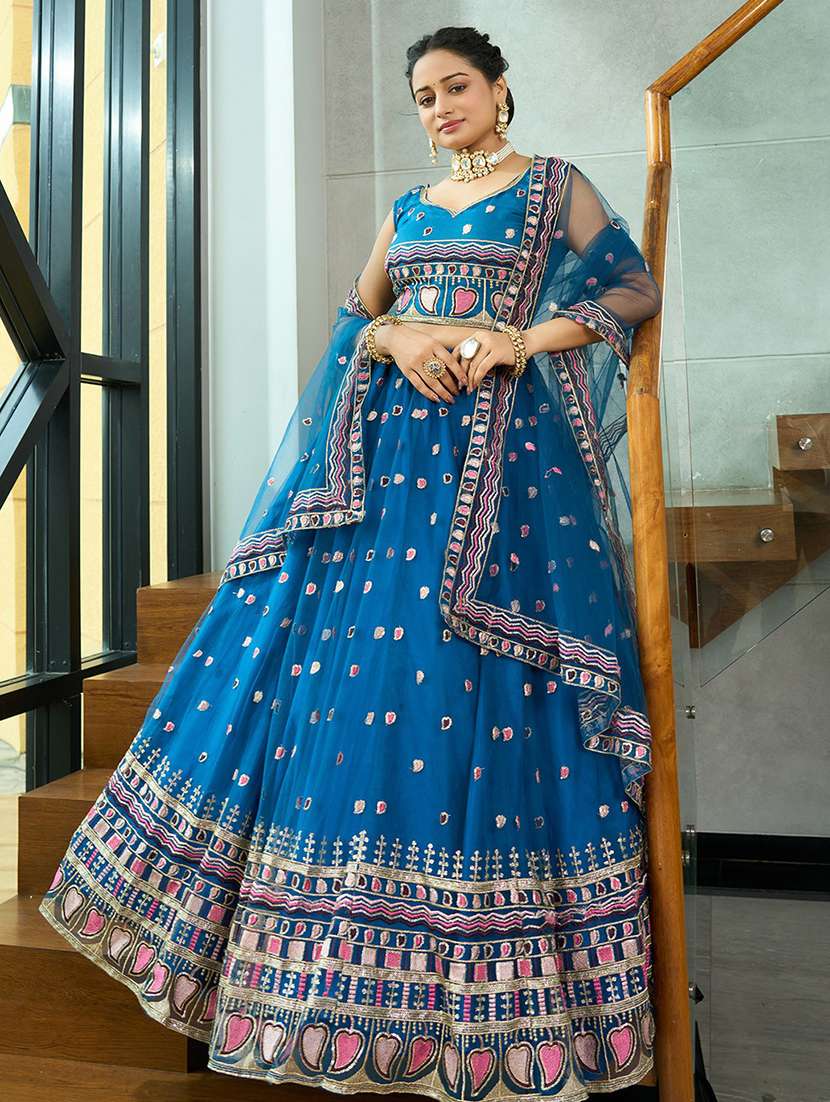 women solid with work semi stitched flared lehenga