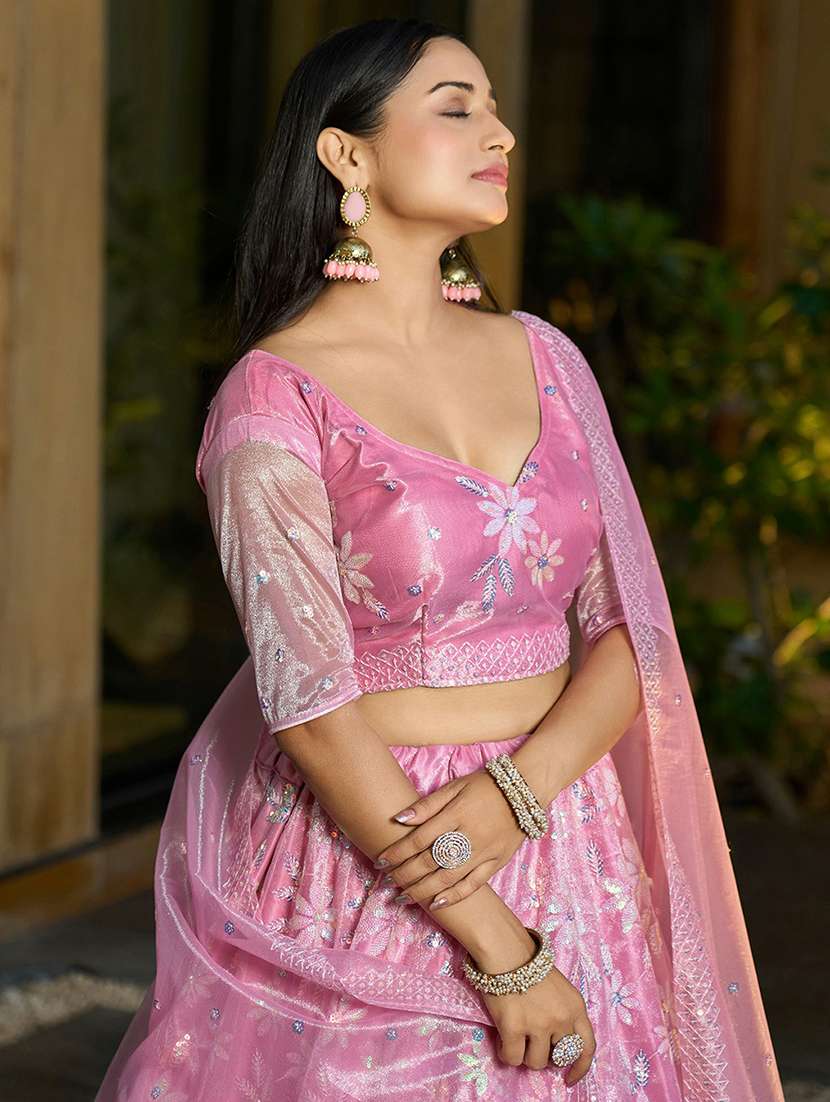 women solid with work semi stitched flared lehenga - 22263484 -  Standard Image - 2