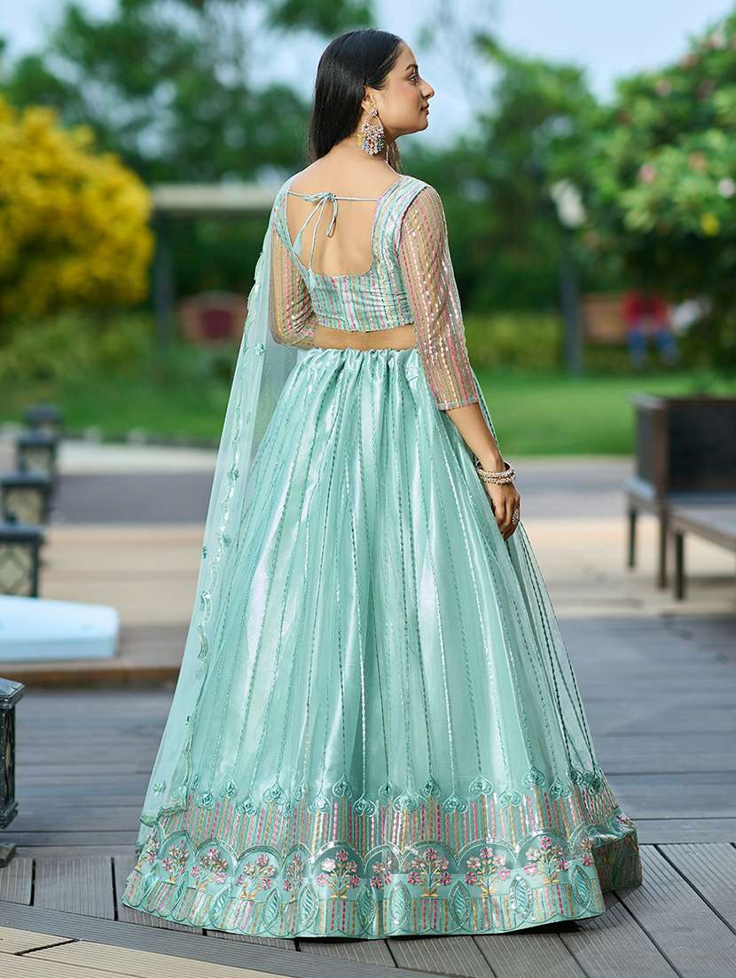 women solid with work semi stitched flared lehenga - 22263486 -  Standard Image - 2