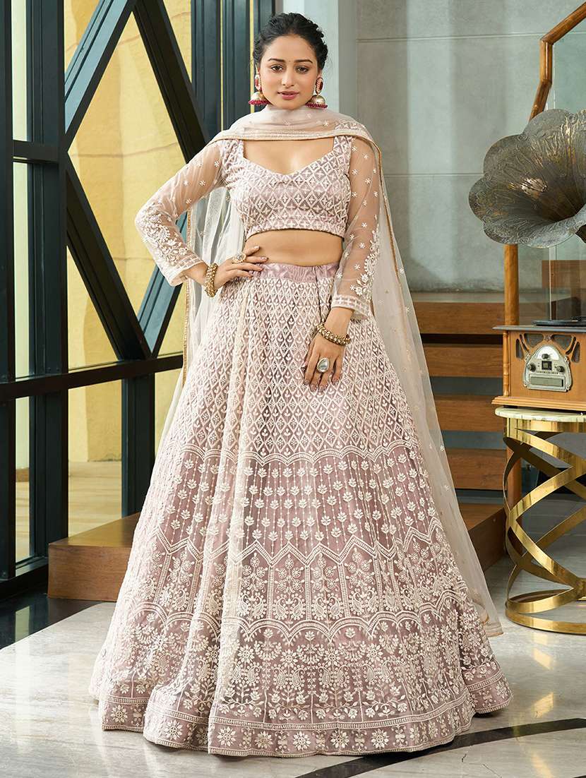 women solid with work semi stitched flared lehenga