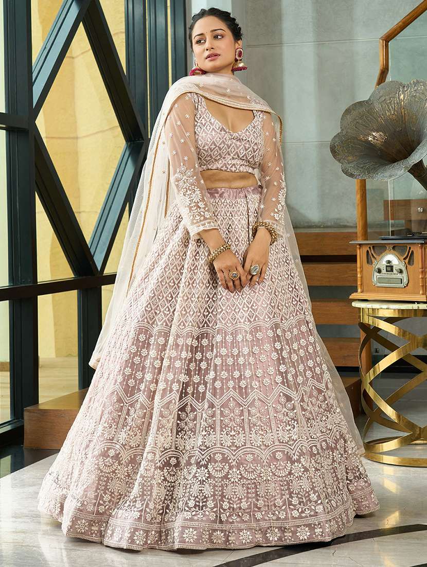 women solid with work semi stitched flared lehenga - 22263487 -  Standard Image - 2