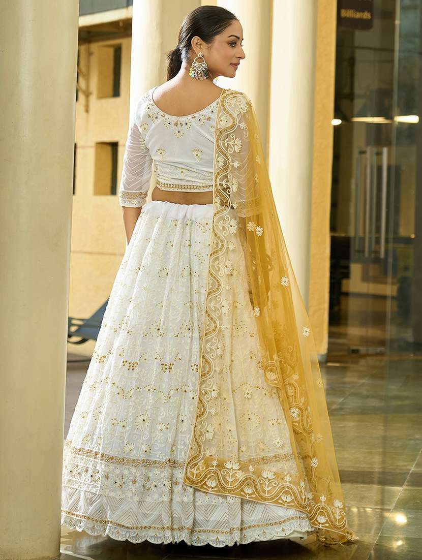 women solid with work semi stitched flared lehenga - 22263489 -  Standard Image - 2