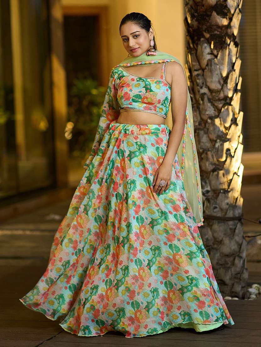 women floral semi stitched flared lehenga