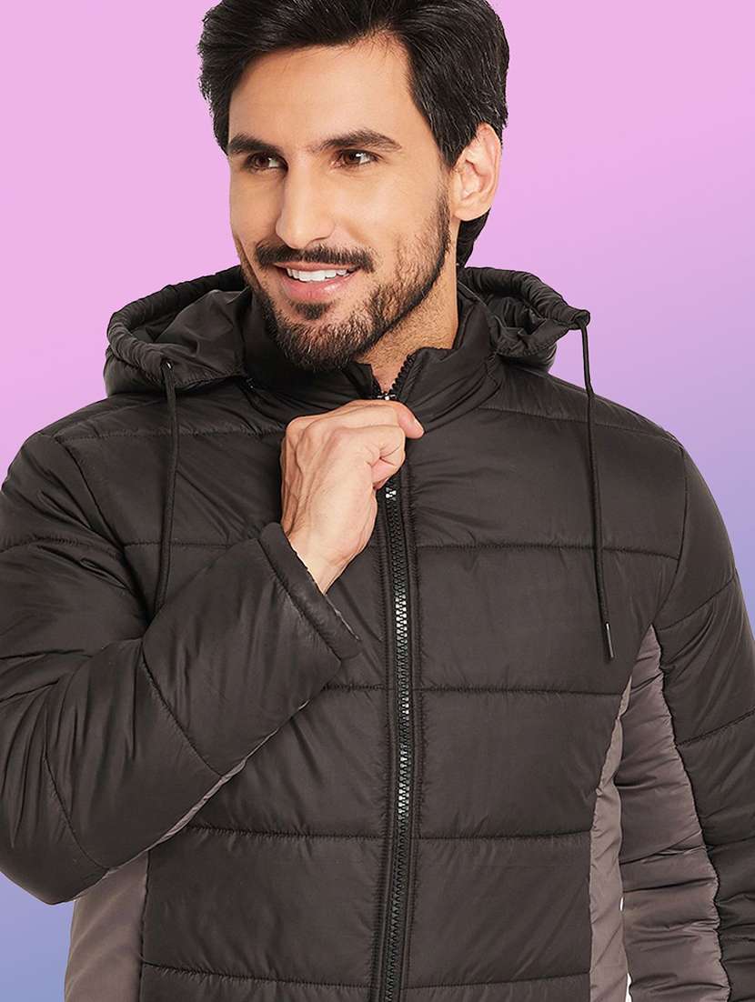 men solid long sleeve hooded puffer jacket - 22263647 -  Standard Image - 2