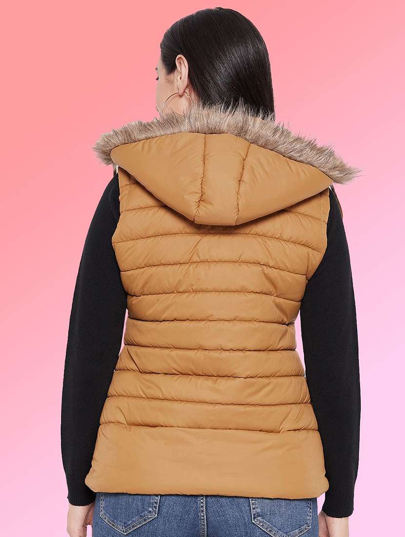 women solid sleeveless hooded quilted jacket - 22263662 -  Standard Image - 2