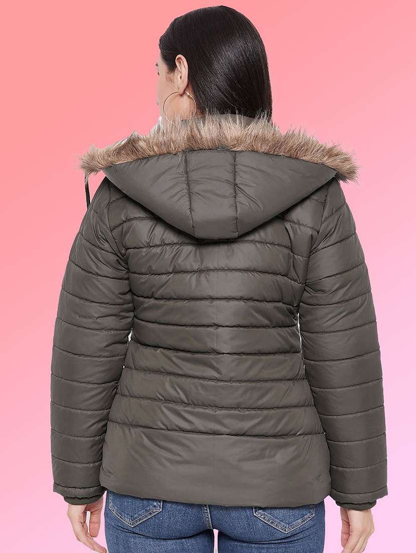 women solid long sleeve hooded quilted jacket - 22263673 -  Standard Image - 2