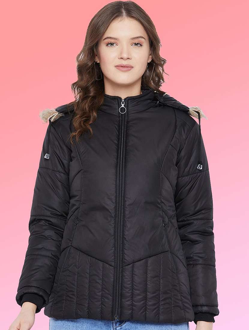 women long sleeve hooded quilted jacket