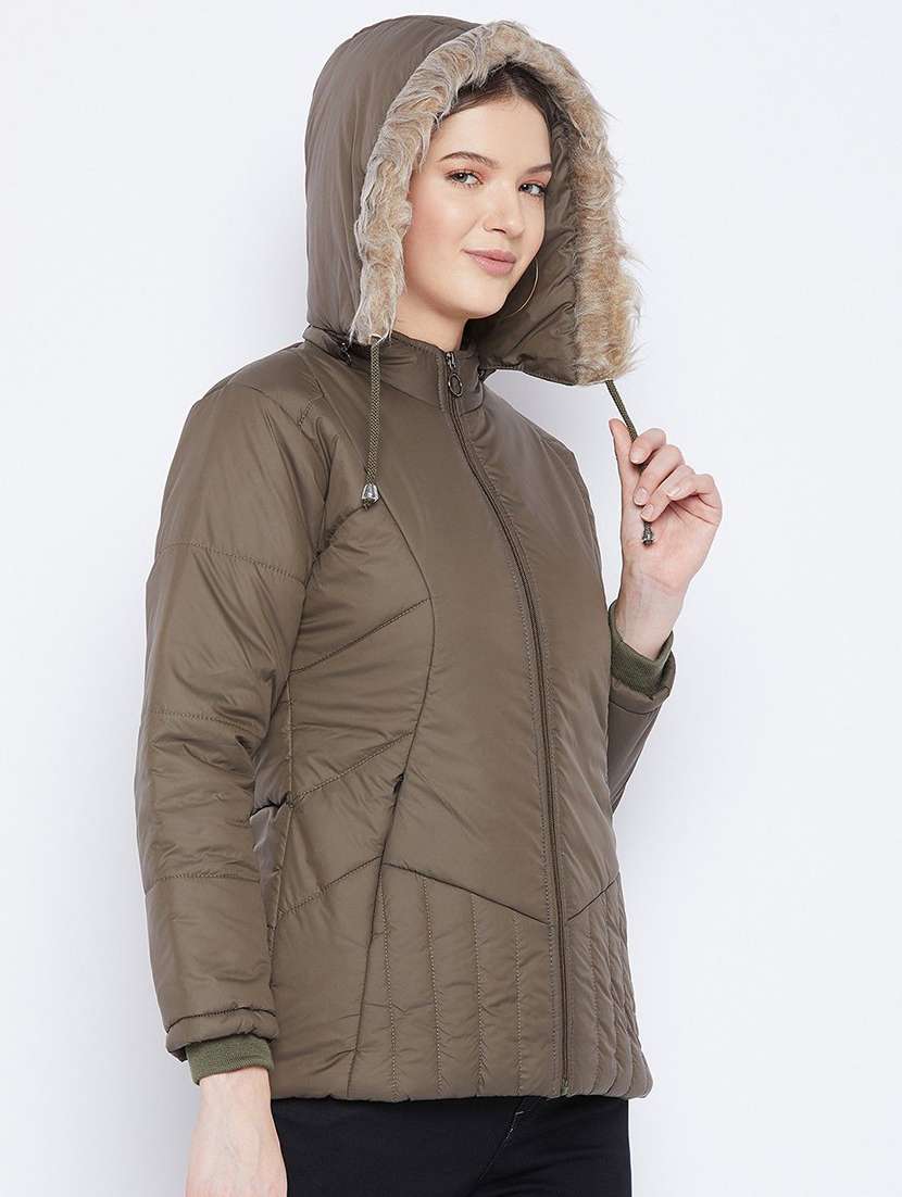 women solid long sleeve hooded quilted jacket - 22263779 -  Standard Image - 2