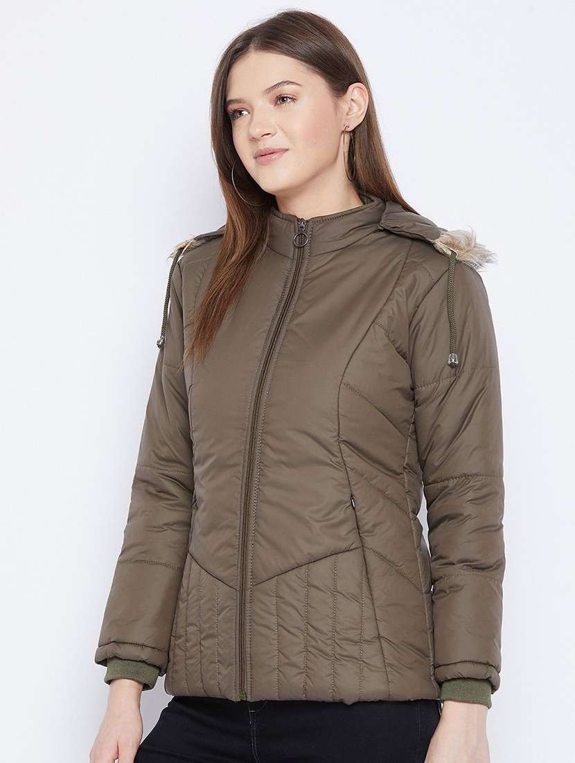 women solid long sleeve hooded quilted jacket - 22263780 -  Standard Image - 2