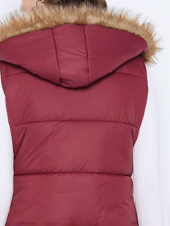 women solid sleeveless hooded quilted jacket - 22263792 -  Standard Image - 2