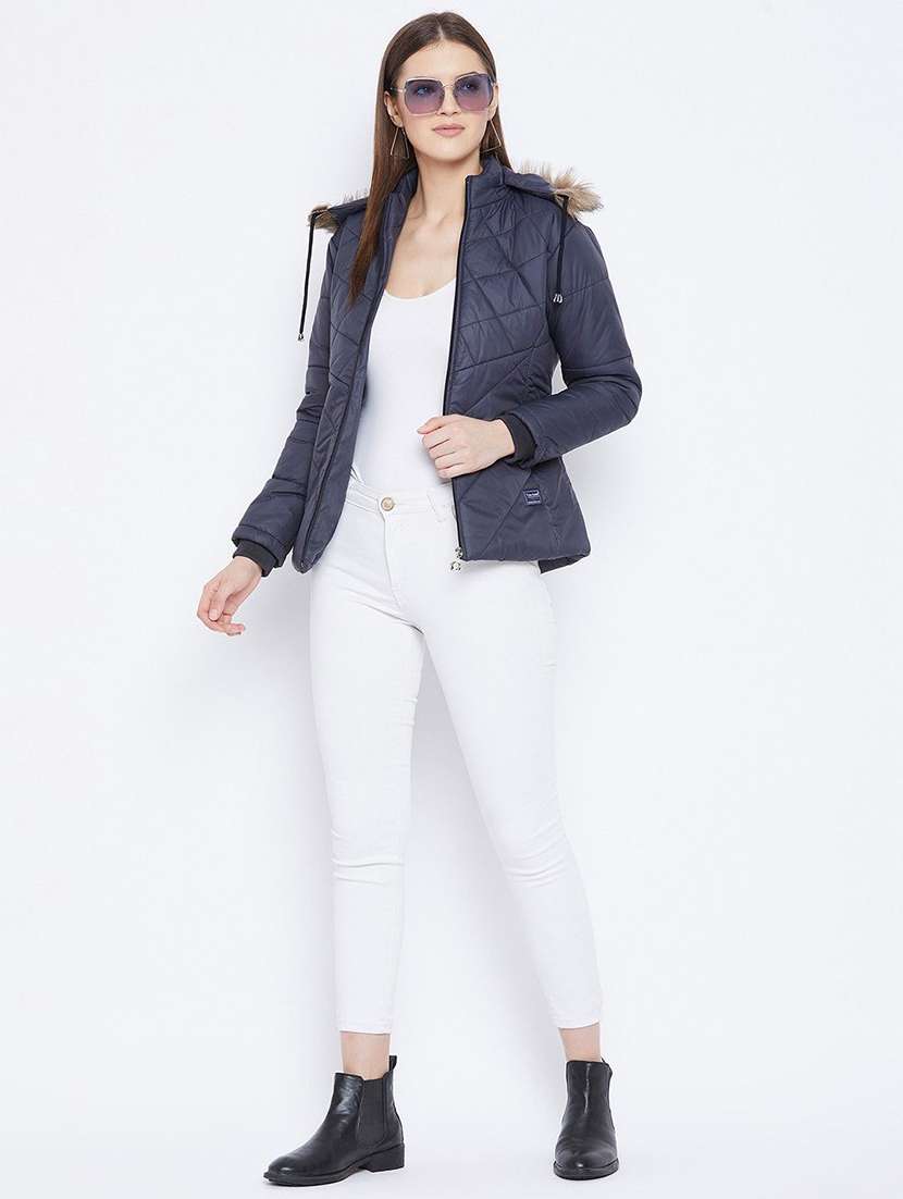 women solid long sleeve hooded quilted jacket - 22263794 -  Standard Image - 2