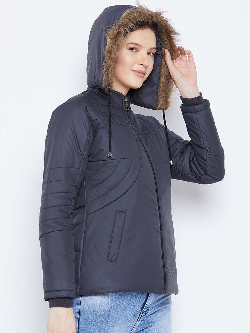 women solid long sleeve hooded quilted jacket - 22263836 -  Standard Image - 2