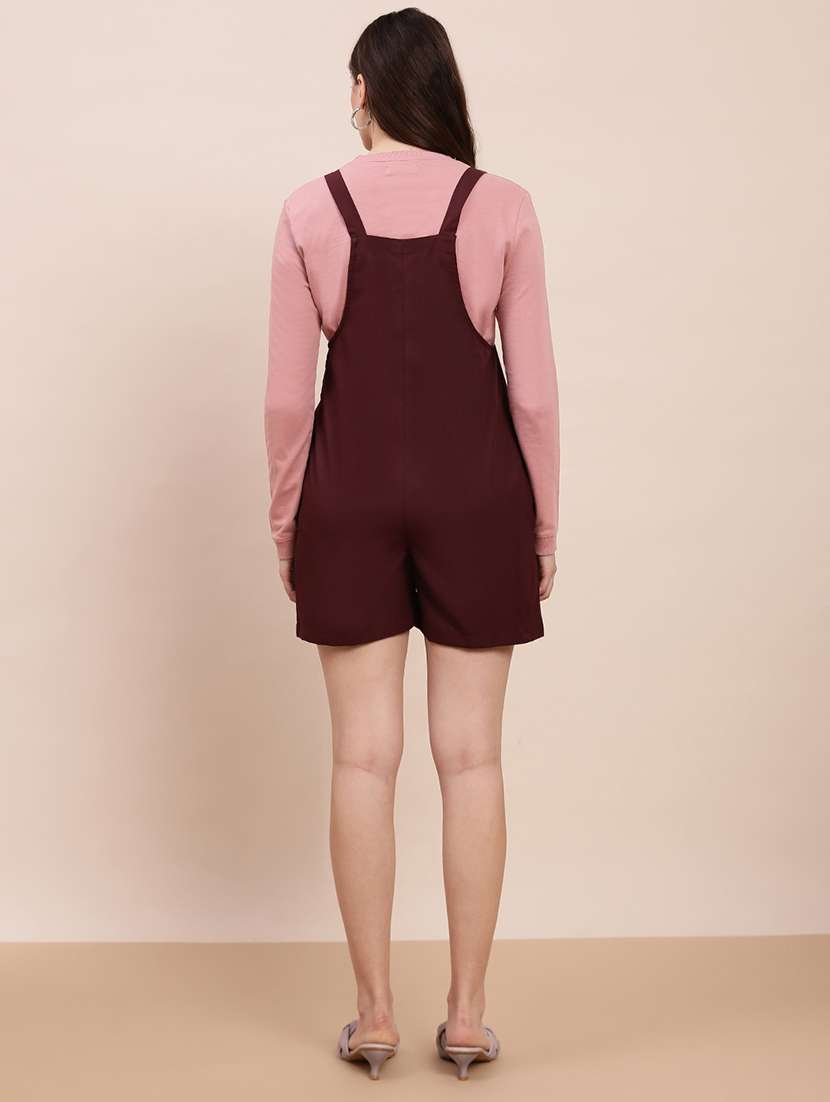 globus women wine square neck shoulder straps solid big front pocket playsuit - 22263858 -  Standard Image - 2