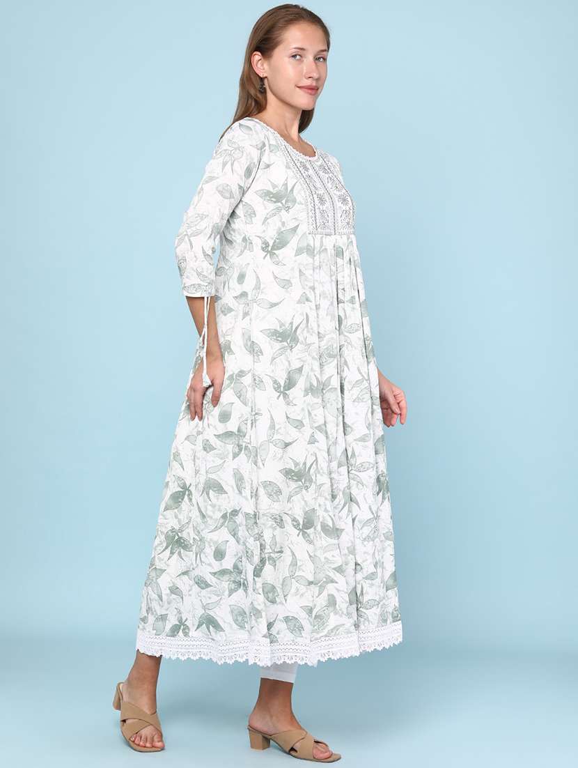 women printed three quarter sleeve flared kurta - 22263987 -  Standard Image - 2