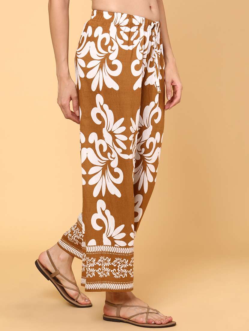 women printed mid rise straight palazzo