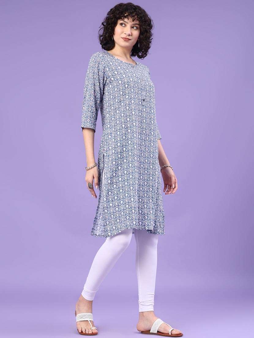 women printed three quarter sleeve straight kurta - 22264123 -  Standard Image - 2