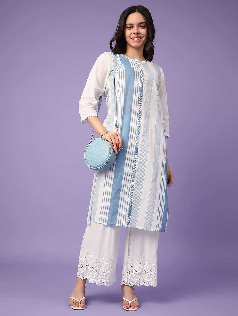 women printed three quarter sleeve fusion kurta - 22264126 -  Standard Image - 2