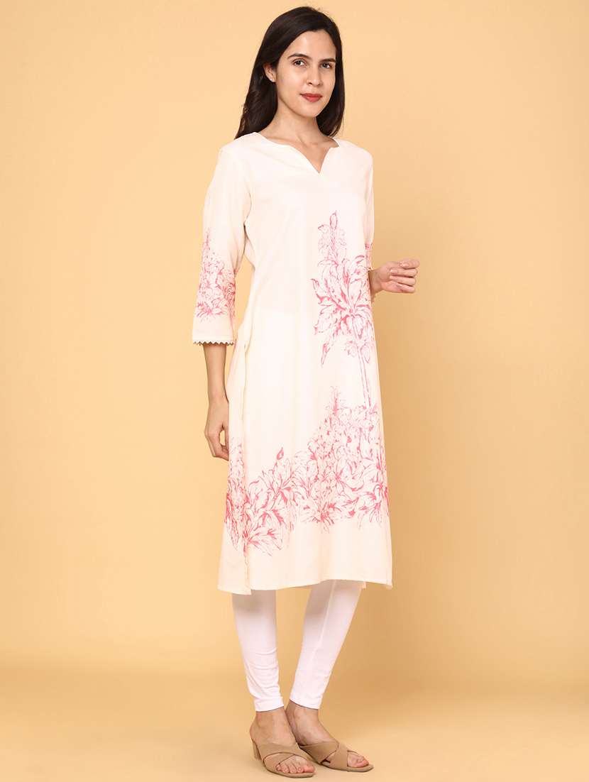 women floral three quarter sleeve straight kurta - 22264129 -  Standard Image - 2