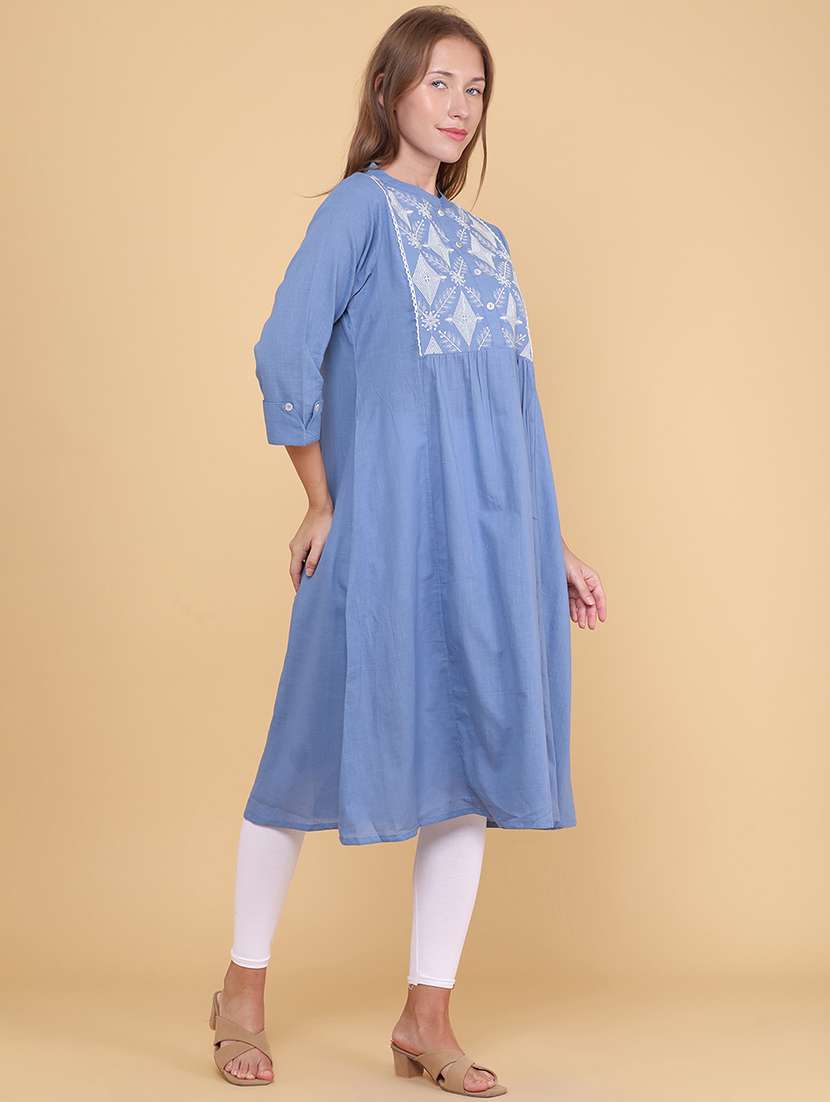 women embroidered three quarter sleeves a-line kurta - 22264133 -  Standard Image - 2
