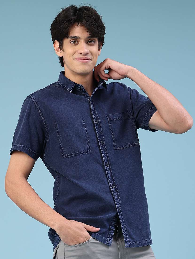 men blue cotton casual shirt - 22264160 -  Standard Image - 2